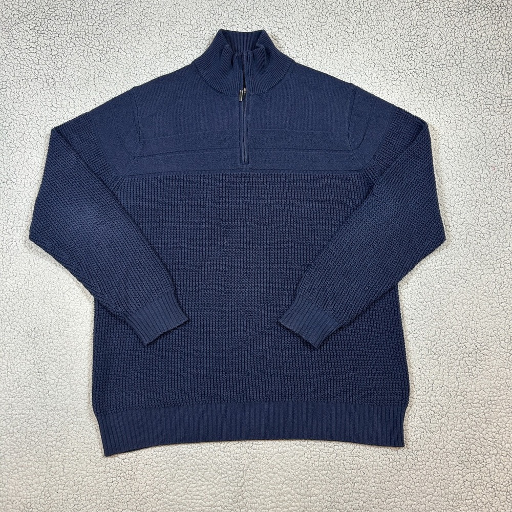 Johnston & Murphy Mens Waffle Knit Quarter 1/4 Zip Pullover Sweater Size XL Blue